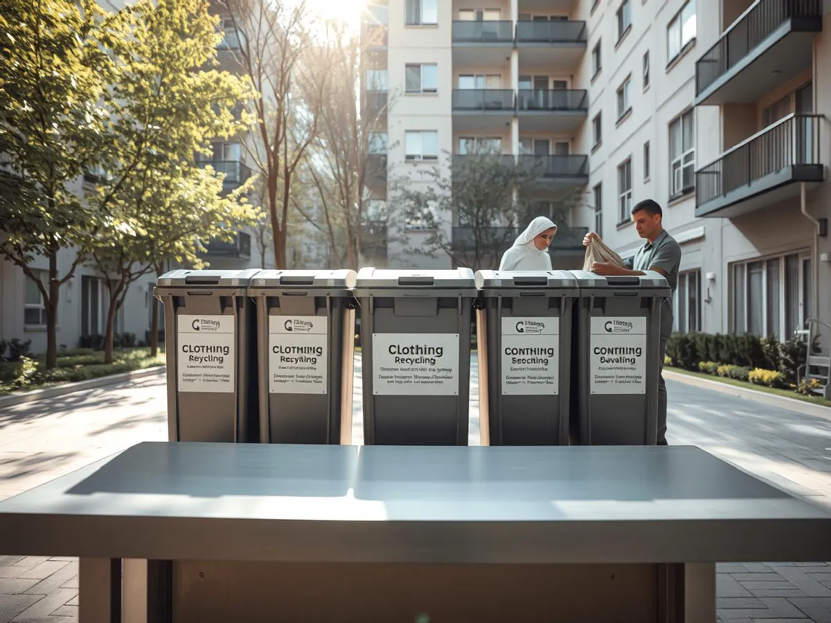 社区回收点建设场景：整洁的回收箱与居民投放